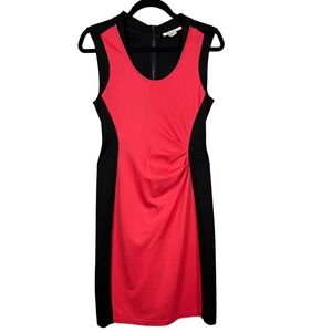 KENNETH COLE New York Colorblock Sleeveless Dress, Pink/Black, Side Ruch, Size 8